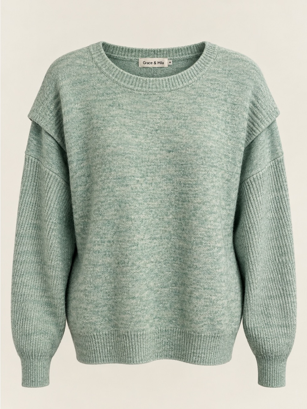 Cozy Knit Crew Neck Sweater - Light Green
